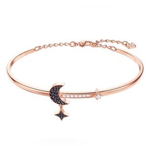 New Swarovski Crystal Symbolic Moon Bangle, Black, Rose-Gold Tone Plated 5429729